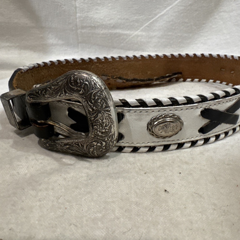 Tony Lama Silver/Black White Concho Belt Western Cross X 32" Total Length